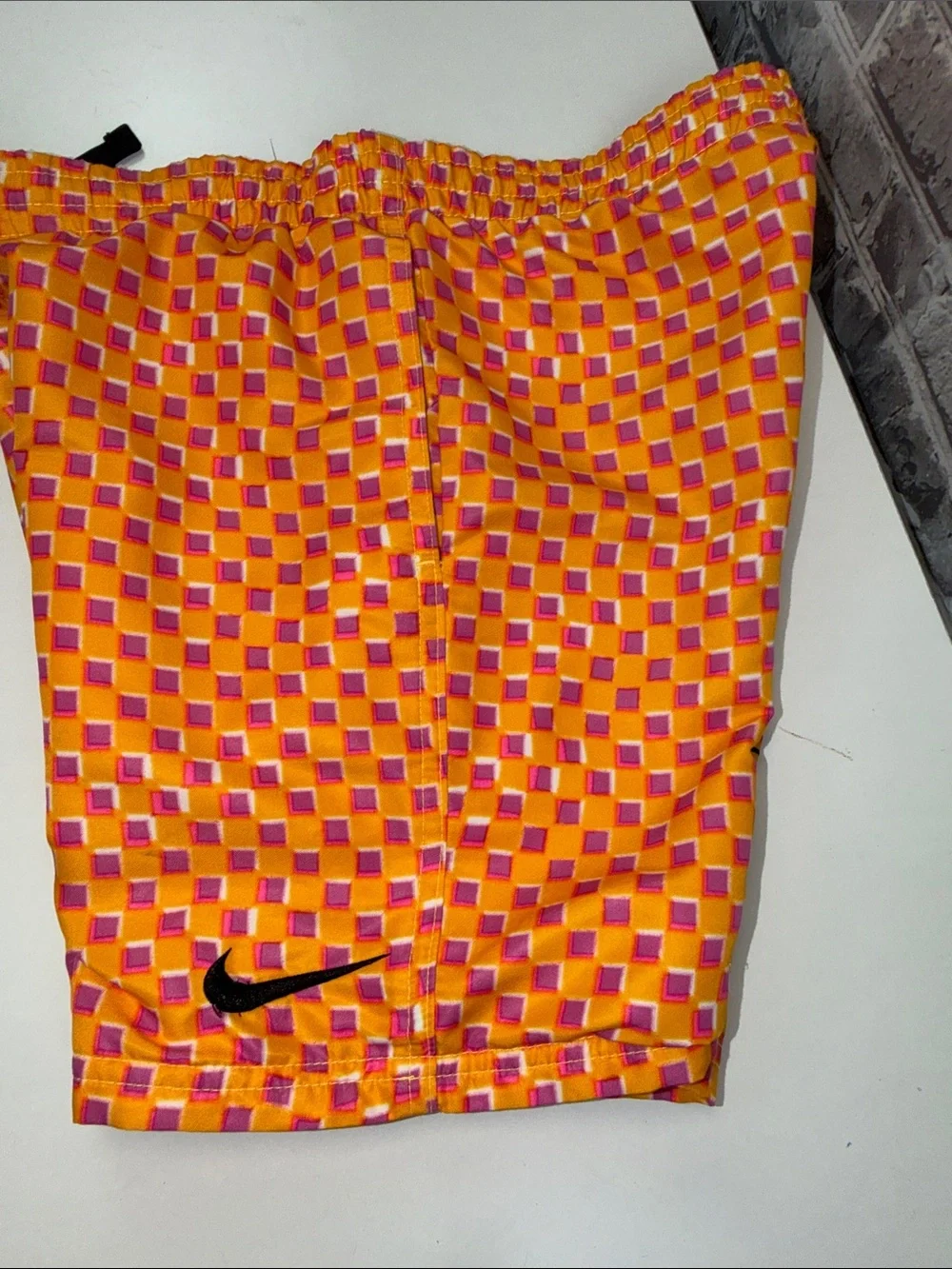 Nike Orange and Pink Smiley Checker‎ Swim Shorts